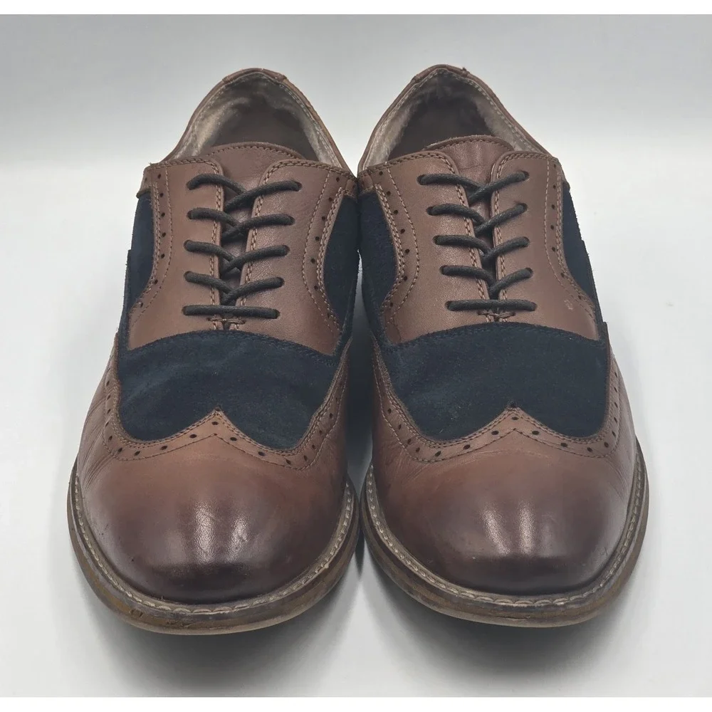 Stacy Adams Wingtip Oxford Shoes Mens 10.5M Navy Tan Leather Suede Brogue